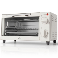 HOMCOM Mini Horno Eléctrico 9L Horno Eléctrico Sobremesa 750W con Temperatura Ajustable Temporizador 35x24,6x20 cm Blanco Crema