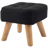 HOMCOM Linen-Look Square Padded Footstool - Black(m-11)