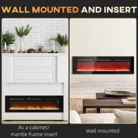 HOMCOM Chimenea eléctrica con soporte de pared y mando a distancia, troncos artificiales y cristales, potencia 1800 W, negro(m-4)