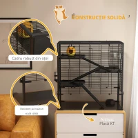 PawHut Cușcă pentru Hamster cu Bază din Sticlă, Cu 4 Etaje și Accesorii, 78,5L x 48,5B x 80H cm, Negru(m-4)