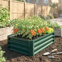 Outsunny Raised Beds for Garden, Galvanized Outdoor Planters, for Herbs and Vegetables, Use for Patio, Backyard, Balcony, Green(m-8)
