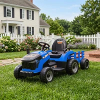 AIYAPLAY Tracteur électrique enfants avec remorque amovible, voiture électrique enfants, télécommande 2,4G, 139x58x55cm, bleu(m-2)