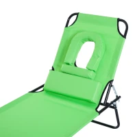 Outsunny Zonneligstoel met Leesvenster & Kussens, Inklapbaar, Waterafstotende Hoes, Metalen Frame, 187 x 58 x 36 cm, Groen(m-12)