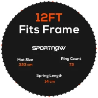 SPORTNOW Replacement Trampoline Mat with Spring Pull Tool, 72 V-Hooks, for 12ft Trampoline using 14cm Springs, Black(m-1)