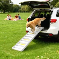 PawHut Rampa Pieghevole per Cani per Auto a 10 Gradini con Strisce e Piedini Antiscivolo, Bianco(m-9)