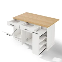 Kücheninsel auf Rollen mit klappbarer Arbeitsplatte, verstecktem Müllfach, feststellbaren 360°-Rollen, 120x70x93,5 cm, Weiß(m-7)