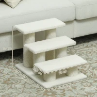PawHut Escalera para gatos 3 niveles Escalera para mascotas Escalera para gato Haustiertreppe peluche 45 x 35 x 34 cm cm Beige(m-3)