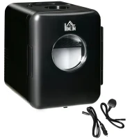 HOMCOM 4L Mini Fridge 6Can, AC+DC Portable Cooler & Warmer Car Refrigerator for Skincare, Makeup, Cosmetics, Food, for Bedroom, Home, Caravan, Car, Black(m-1)