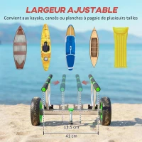 SPORTNOW Chariot de transport pour kayak stand-up paddle canoë avec largeur réglable grandes roues cadre en aluminium noir vert(m-4)