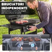 Outsunny Barbecue Gas con 2 Bruciatori, Tavolini Laterali e Termometro Integrato, in Acciaio Inox, 99x56x95 cm, Nero(m-5)
