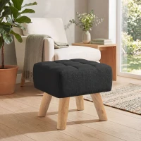 HOMCOM Linen-Look Square Padded Footstool - Black(m-9)