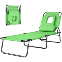Outsunny Zonneligstoel met Leesvenster & Kussens, Inklapbaar, Waterafstotende Hoes, Metalen Frame, 187 x 58 x 36 cm, Groen(m-14)