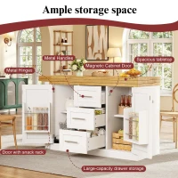 Extendable Sideboard and Dining Table Combo with Storage, Space-Saving Kitchen Island for Small Flats, 180L x 80W x 75H cm, White(m-5)