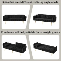 2-Seater Sofa Bed with Independently Adjustable Backrests, Space-Saving Folding Sofa with Multi-Position Armrests, 178L x 82W x 70H cm, Black(m-7)