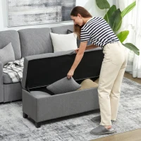 HOMCOM Sitzbank mit Stauraum, Polsterbank 120x40x48 cm mit Sicherheits-Scharniern, Leinenoptik, Dunkelgrau(m-9)