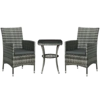 Outsunny Balkonmöbel Set für 2 Personen Sitzgruppe Rattan Gartenset Polyrattan Dunkelgrau(m-1)