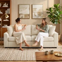 HOMCOM 3-Zitsbank met Sierkussens, Corduroy Sofa voor Woonkamer, Slaapkamer, 212 cm Breed, Crèmewit(m-8)