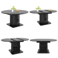 Extendable Dining Table with Hidden Storage and Wine Rack, Multifunctional Folding Table with Removable Shelves, 118L x 118W x 76H cm, Black(m-9)