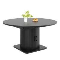 Extendable Dining Table with Hidden Storage and Wine Rack, Multifunctional Folding Table with Removable Shelves, 118L x 118W x 76H cm, Black(m-10)