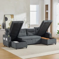 Contemporary 4-Seater Fabric Sofa with 2 Chaise Longues, Minimalist U-Shaped Couch with Integrated Cup Holders, 272L x 136W x 86H cm, Dark Gray(m-10)