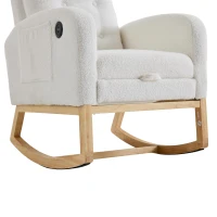 ModernLuxe Rocking Chair with Boucle Fabric Upholstery, Nursing Armchair with Side Pocket, 66.5L x 121.5W x 102H cm, White(m-15)
