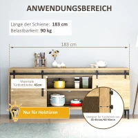 HOMCOM schuifdeursysteem looprail schuifdeurbeslag voor dubbele houten deuren accessoires koolstofstaal zwart 183 x 0,6 x 18 cm(m-4)
