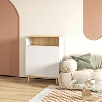 HOMCOM Meuble de rangement buffet sur pied scandinave placard 2 portes avec étagère intérieure blanc et aspect bois(m-2)