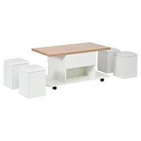 Lift-Top Coffee Table with Hydraulic Lift, Stylish Side Table with 2 Open Shelves, 100L x 50W x 48H cm, Natural+White(m-2)