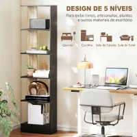 HOMCOM Estante de 5 Níveis Estante Estreita para Espaços Pequenos 45x21x170 cm Preto e Carvalho(m-6)