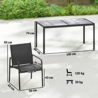Outsunny Gartenmöbel Set Sitzgruppe 150 x 80cm Tisch mit 6 Atmungsaktiven Stühlen Holzoptik Stahlrahmen Schwarz(m-3)