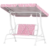 AIYAPLAY 2-Sitzer Kinder Hollywoodschaukel mit verstellbarem Sonnendach, Sicherheitsgurt, für 3-6 Jahre Kinder bis 60 kg Rosa(m-11)
