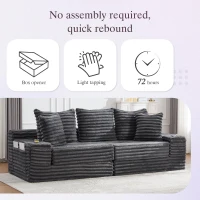 Convertible Sofa Bed with High Backrest and Extra Pillow, Ribbed Corduroy Couch with Dual Side Pockets, 107.5L x 38.5W x 34H cm, Dark Gray(m-8)