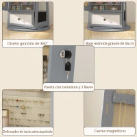 HOMCOM Espejo Joyero con Luces LED Armario Joyero con Espejo Entero Giratorio de 360° Cajón Cerradura Gris Claro(m-8)
