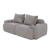 Modular 2-Seater Sofa with Built-In Cup Holder and Side Storage Pocket, Ribbed Corduroy Couch with High-Density Foam, 200L x 99W x 80H cm, Light Gray(m-11)
