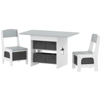 AIYAPLAY Kids Table and Chair Set, Toddler Table and 2 Chairs Set with 6 Removable Drawers, for Boys Girls Ages 3-8, Light Grey(m-11)