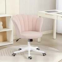 HOMCOM Bürostuhl aus Velours, Schminkstuhl mit blütenblattförmiger Rückenlehne, höhenverstellbar, 69 x 64 x 80-90 cm, rosa(m-2)