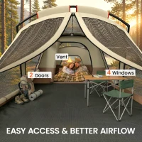 Outsunny Cabin Tent Waterproof Camping Tent with Two Room for 4 Person Brown(m-6)