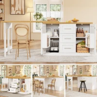 Extendable Sideboard and Dining Table Combo with Storage, Space-Saving Kitchen Island for Small Flats, 180L x 80W x 75H cm, White(m-7)