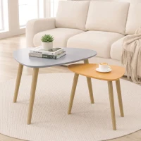 HOMCOM Lote de 2 Mesas de Centro Anidadas de Diseño Escandinavo con Patas de Madera y Tablero de Madera Gris y Amarillo(m-11)