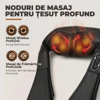 HOMCOM Masajer Cervical cu Încălzire pentru Spate, Gât și Umeri, Schimbare Automată a Direcției, Negru(m-4)