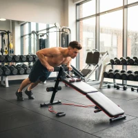 HOMCOM Sit Up Bank Bauchtrainer mit Trainingsseile Trainingsbank Multifunktion Verstellbar&klappbar 110 kg Belastbarkeit Stahl Schwarz+Rot 137 x 51 x 50-66 cm(m-9)