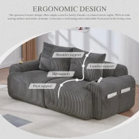 Modular 2-Seater Sofa with Built-In Cup Holder and Side Storage Pocket, Ribbed Corduroy Couch with High-Density Foam, 200L x 99W x 80H cm, Dark Gray(m-4)