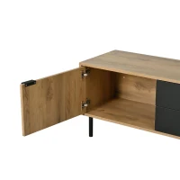 Durable TV Unit with Integrated Cable Management, Modern Lowboard with 2 Drawers and 3 Cabinets, 208L x 40W x 48H cm, Natural(m-13)