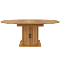 Extendable Dining Table with Space-Saving Round-to-Oval Design, Elegant Convertible Table with Smooth Metal Handle, 118L x 118W x 76H cm, Brown(m-2)