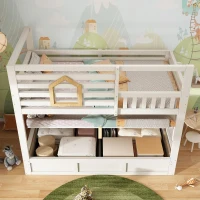 Children's Cabin Bunk Bed with Hydraulic Underbed Storage, Space‑Saving Bed Frame with Integrated Ladder, 200L x 102W x 184H cm, White(m-9)