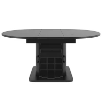 Extendable Dining Table with Hidden Storage and Wine Rack, Multifunctional Folding Table with Removable Shelves, 118L x 118W x 76H cm, Black(m-2)