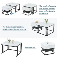 Nesting Coffee Table Set with Open Storage Shelf, Space-Saving Center Table Set with MDF Tops, 70L x 70W x 45H cm, White+Black(m-4)