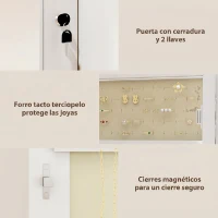 HOMCOM Espejo Joyero con Luz LED Montado en la Pared o en la Puerta con Cerradura Espejo Entero 2 Cajones Blanco(m-8)