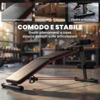 HOMCOM Panca per Addominali Pieghevole e Regolabile con Vogatore e 2 Corde, in Acciaio 51x137x50-66 cm, Nera e Rossa(m-7)