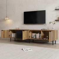 Durable TV Unit with Integrated Cable Management, Modern Lowboard with 2 Drawers and 3 Cabinets, 208L x 40W x 48H cm, Natural(m-8)